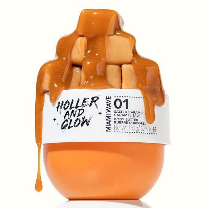 Holler And Glow Miami Wave Salted Caramel Body Butter, Body Butter For Women, Smells Good, Body Lotion For Extremely Dry Skin, Moisturizing, Nourishing, Shea Butter, Coconut, Vanilla Scented, 5.29 Oz