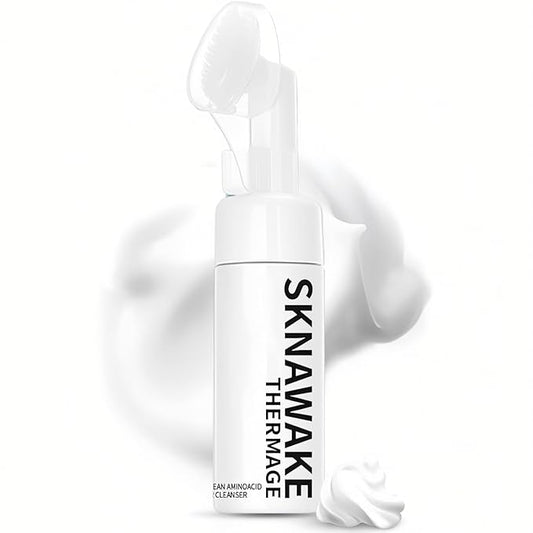 Amino Acid Foaming Facial Cleanser with brush(2.87Floz)–Makeup & SPF Remover,Unscented Hydrating Cleanser for Sensitive Skin,Oil-Free Pore Cleansing Daily Skincare