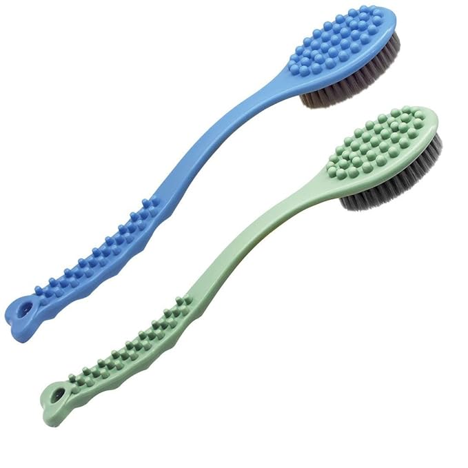 QiCheng&LYS long handle bath brush, soft and comfortable massage brush bath brush - 14 inches (blue und green)