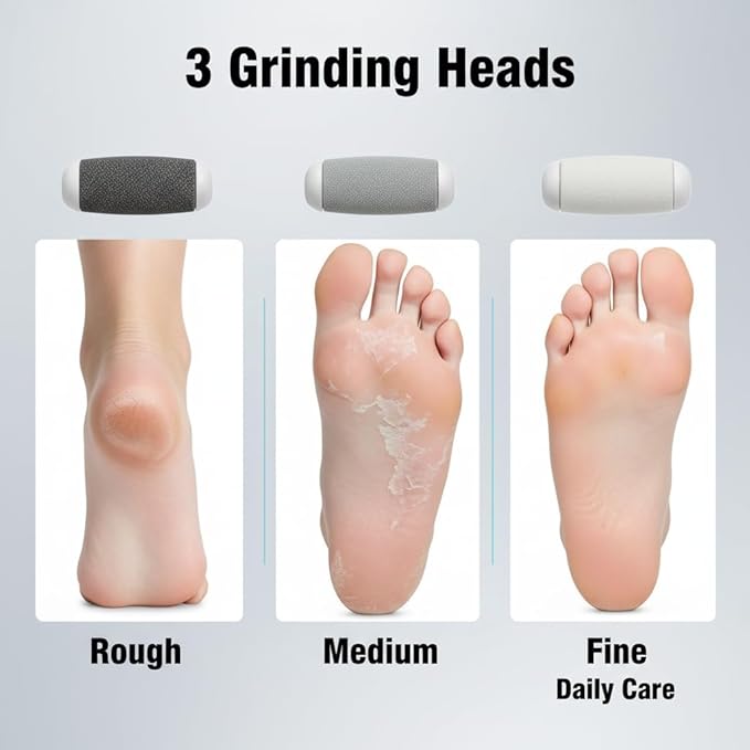 Painless & Efficient Electric Callus Remover – Rechargeable Cordless, IPX5 Waterproof Gentle for Cracked Heels, Dry Skin, Portable Home Spa with 3 Heads, Dead Skin Remover