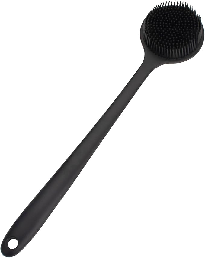 Back Scrubber for Shower, Soft Silicone Back Shower Brush Bath Body Scrubber with Long Handle for Men Women (Black)