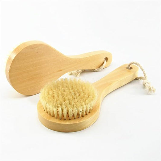 Wooden Short Handle Dry Body Brush Scrubber, 7.87 Inch Natural Bristles Bath & Shower Brush Scrubber.