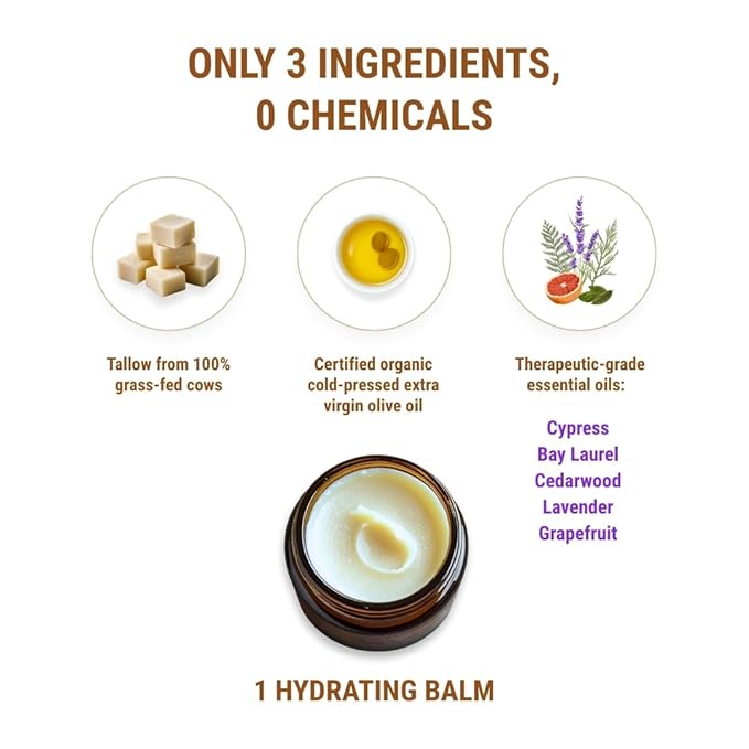 Vintage Tradition Beef Tallow All Purpose Balm - Healing, Hydrating Fragrant Forest Skin Care Salve Replaces Body Lotion, Hand Cream, More - Essential Oil, Olive Oil, and Grass-Fed Tallow, 2 fl oz.