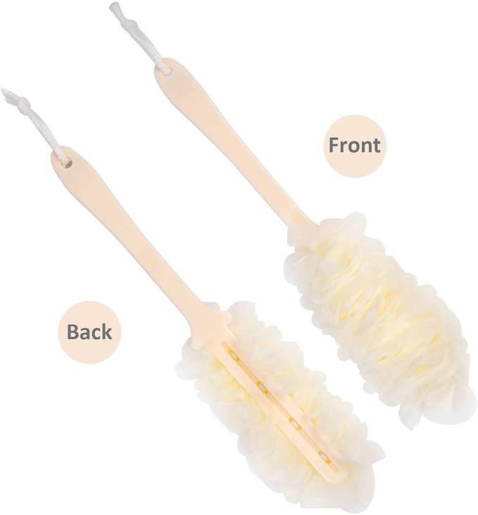 Back Scrubber for Shower,Loofah Long Handle Bath Body Brush,Soft Nylon Mesh Sponge for Shower,Loofah On a Stick for Men Women,Exfoliating Scrub Cleaning Luffa for Elderly(3-Pack,White)