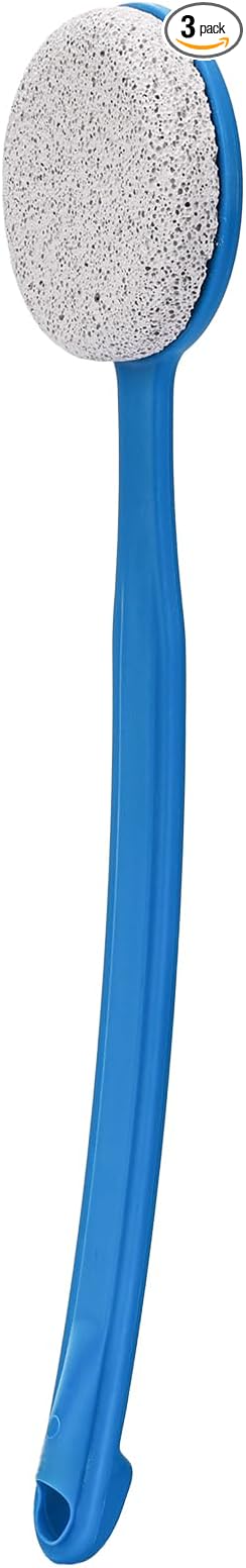 Pumice Stone for Feet with Long Handle 13.7", Hard Skin Callus Remover, Scrubber and Exfoliator for Dead Dry Skin, Softer & Smoother Feet, Pedicure Tool (Curved),Blue