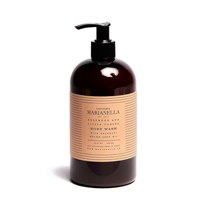 Jaboneria Marianella Rosewood & Litsea Cubeba Body Wash, 16 fl oz – Moisturizing Cleanser with Kalahari Melon Seed Oil, Woody Citrus Aroma for Smooth Skin