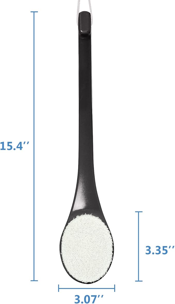 Back Brush Long Handle for Shower, Soft Bristle Back Scrubber for Shower, Ergonomics Curved Long Handle Bath Brush Exfoliating Body Scrubber with Hook and Lanyard-Black