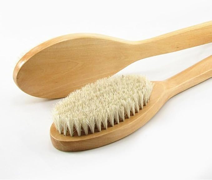 16” Extra Long Handle Dry Bath Body Brush Back Scrubber, Wood Handle Natural Bristles Bath & Shower Brush, Good for Detox, Exfoliating, Blood Circulation, etc. (Boar Bristles)