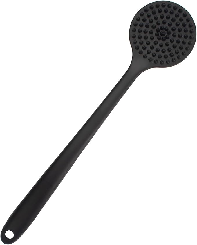 Back Scrubber for Shower, Soft Silicone Back Shower Brush Bath Body Scrubber with Long Handle for Men Women (Black)