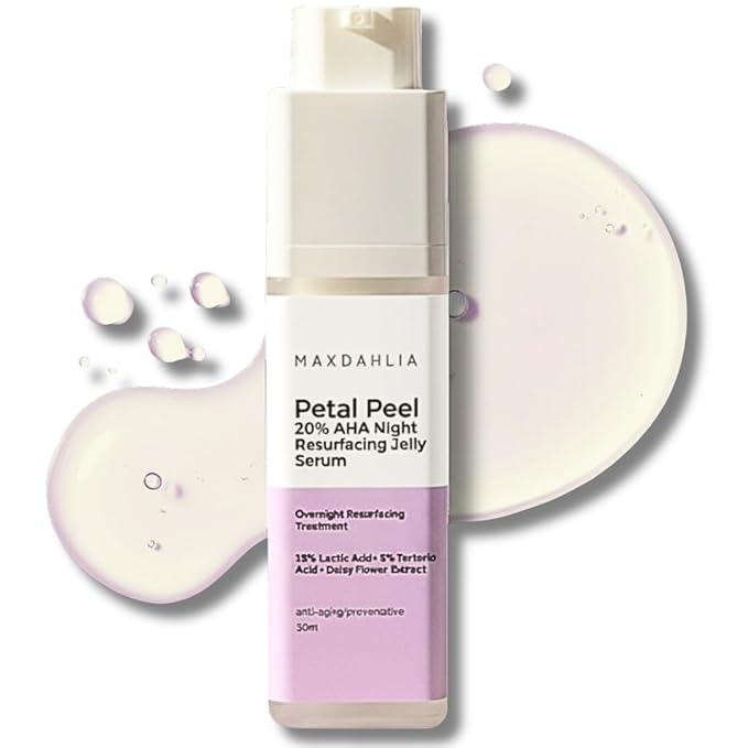 MAXDAHLIA Petal Peel - 20% AHA Serum | Mandelic & Lactic Acid | Resurfacing & Renewing Overnight Treatment for Dark Spots, Uneven Skin Tone & Acne Scar Remover