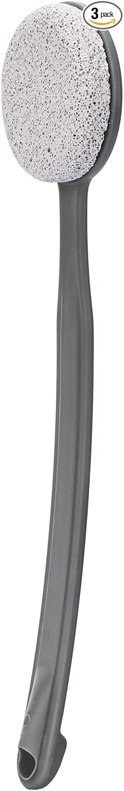 Pumice Stone for Feet with Long Handle 13.7", Hard Skin Callus Remover, Scrubber and Exfoliator for Dead Dry Skin, Softer & Smoother Feet, Pedicure Tool (Curved),Grey