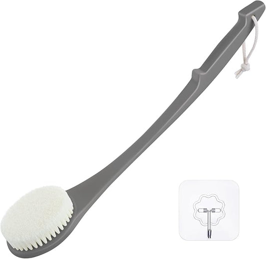 Body Back Scrubber – 17'' Long Handle Shower Brush, Durable Exfoliator for Dry & Wet Use, Deep Cleansing & Gentle Exfoliation for Smooth Skin – for Men, Women & Elderly (Gray)