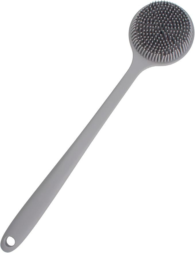 Back Scrubber for Shower, Soft Silicone Back Shower Brush Bath Body Scrubber with Long Handle for Men Women (Grey)
