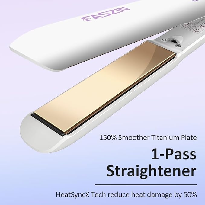 Faszin Hair Straightener, Fast Heat Titanium Flat Iron with Negative Ions to Create Sleek Style, 2 in 1 Straightener and Curler Dual Voltage Styling Tool for Professional Salon Straighten/Curl/Wave