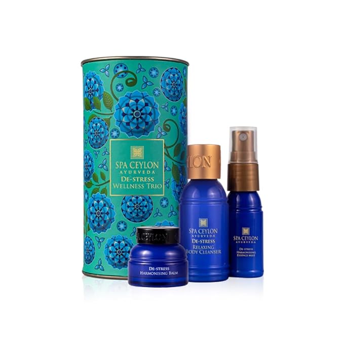 SPA CEYLON De-Stress Wellness Trio Set, Holistic Spa Essentials for Calming, Natural Ingredients, Ayurvedic Bath Gift Set, Shower Gel, Body Mist, Balm Christmas gift set (150 g, Frankincense)