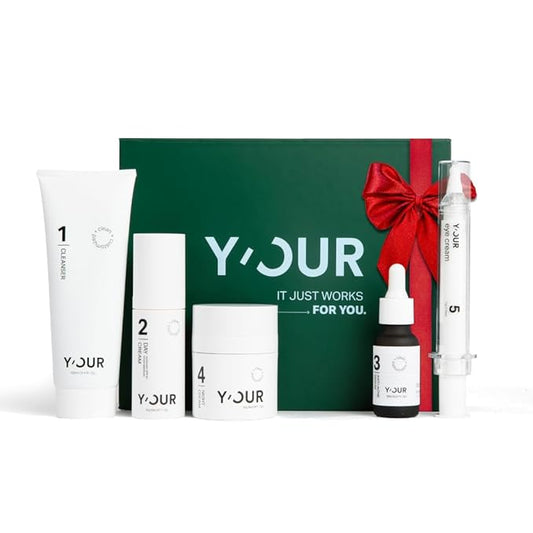 Y'OUR Anti-Aging Skincare Set – 5-Step System with Cleanser, Day Cream, Serum, Night Cream & eye Cream – Targets Wrinkles & Fine Lines – Hydrating, Firming & Non-Comedogenic. Holiday Gift