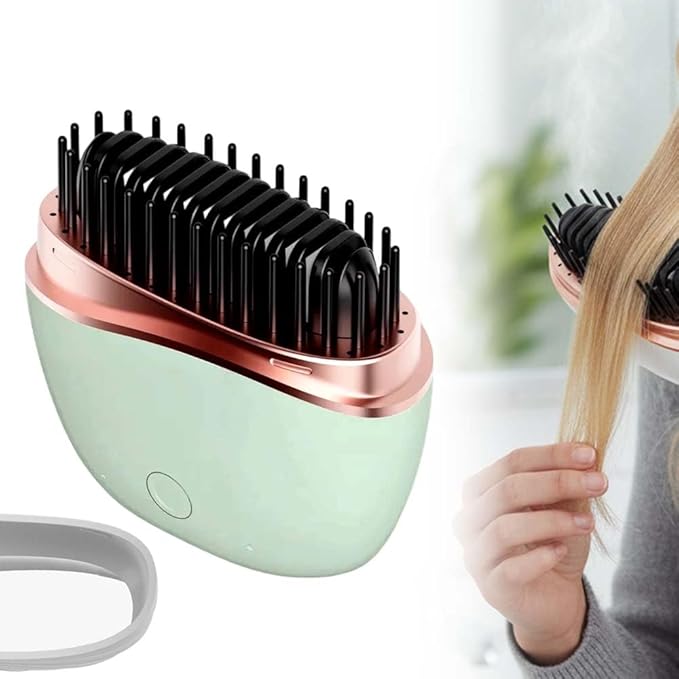 Mini Straightener,Portable Fast Heating Hair Straightener Comb with Mirror,Wireless 2-in-1 Hairs Dressing Combs for Home Travel Gifts,Straight Hair Comb with 3 Adjustable Temperatures (Green)