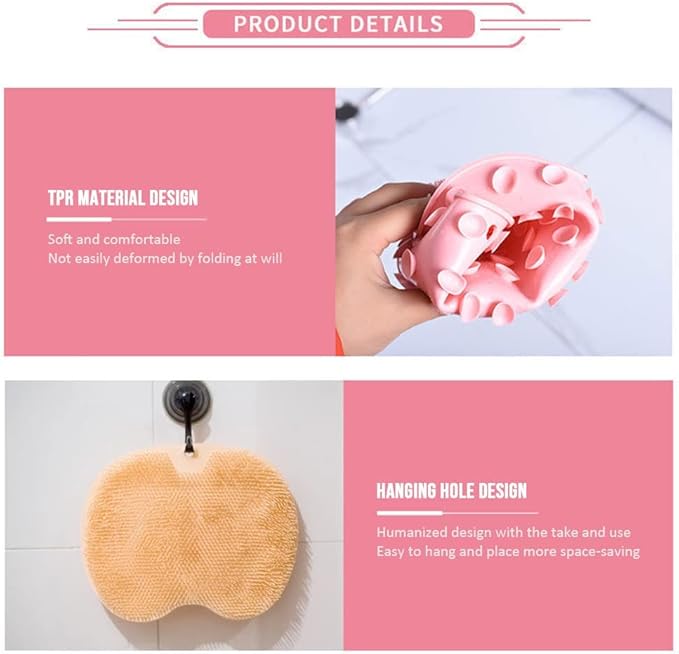 Silicone Shower Foot Scrubber Mat, Upgraded Wall Mounted Slip Suction Cups Foot Scrubber Cleaner, 2026 New Foot Back Cleaning Pad Back Washer Back Exfoliating Bath Wash Pad (Pink)