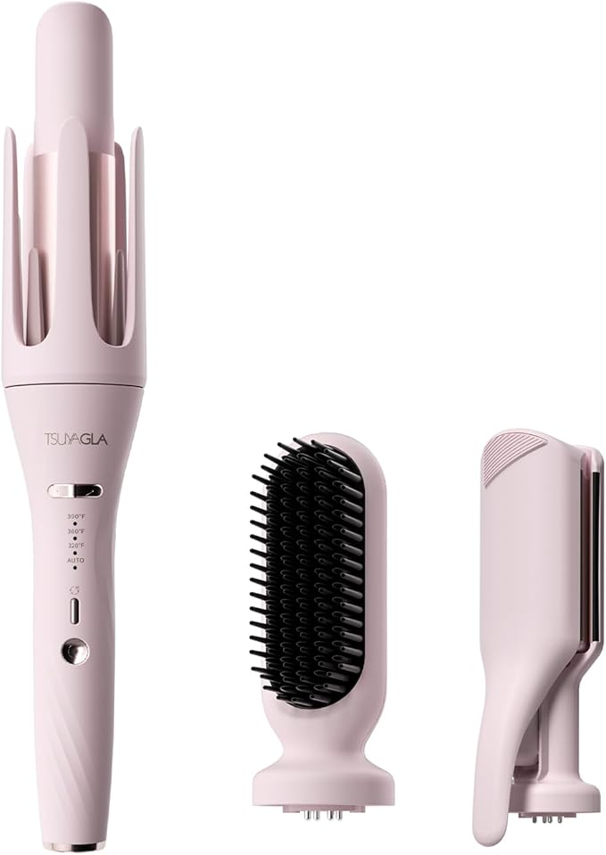 3 in 1 Automatic Curling Iron with 1.25 Barrel, Hair Crimper, Straightening Brush, 3 in 1 Hair culer Tools, Rotating Curling Iron with 3 Temp, 2-Way Rotation, 10S Fast Heating, Dual Voltage