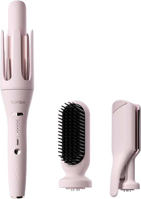 3 in 1 Automatic Curling Iron with 1.25 Barrel, Hair Crimper, Straightening Brush, 3 in 1 Hair culer Tools, Rotating Curling Iron with 3 Temp, 2-Way Rotation, 10S Fast Heating, Dual Voltage