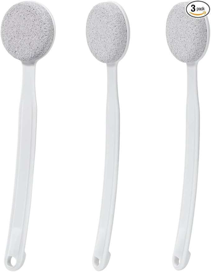 Pumice Stone for Feet with Long Handle 13.7", 3 Pack Hard Skin Callus Remover, Scrubber and Exfoliator for Dead Dry Skin, Softer & Smoother Feet, Pedicure Tool (Curved)