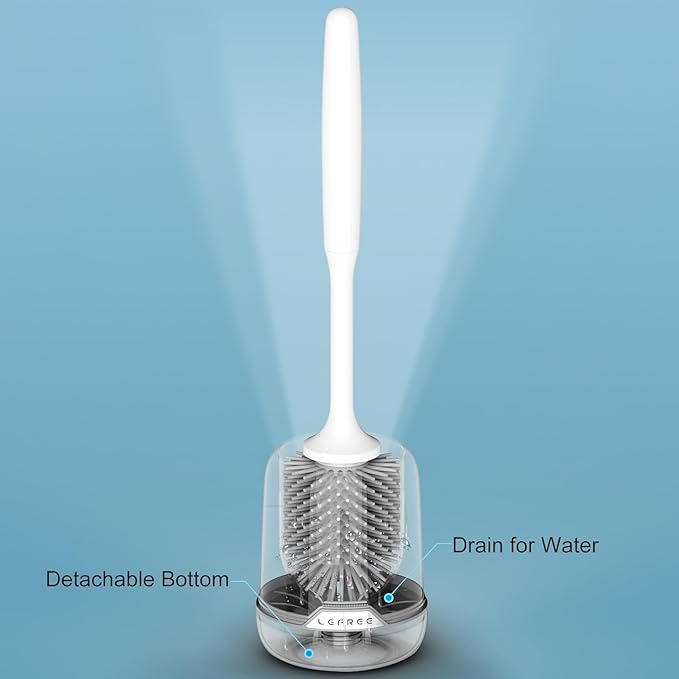 Lefree 2 Pack Silicone Toilet Brush Set with Ventilated Holder, Floor Standing & Wall Mounted Toilet Scrubber