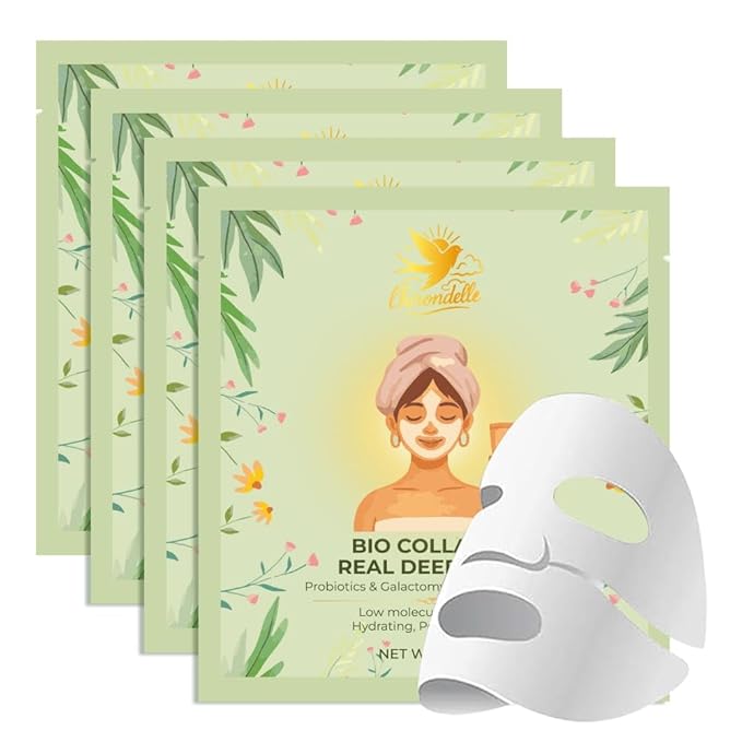 L'HIRONDELLE Collagen Face Mask, Bio Collagen face Mask, Deep Hydrating Sheet Mask Collagen and Probiotics, Overnight Mask for Women & Men Facial Skincare for Elasticity and Pore Minimizing 4 Pack