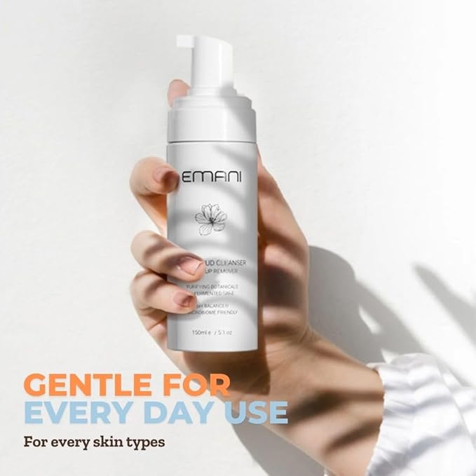 Emani Soft Cloud Foam Cleanser, All-in-One Sensitive Skin Face Wash, All Skin Types + Fragrance-Free Makeup - Sunscreen Remover, SLS-FREE, Plant-Based, pH Balancing, 150ml