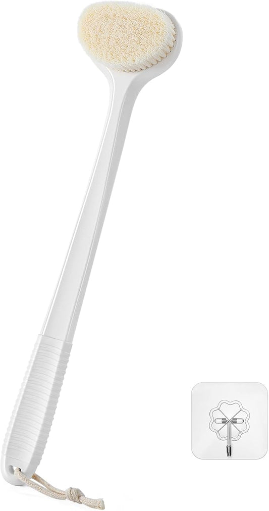 Back Scrubber for Shower with 17" Long Handle, Non-Slip Grip Shower Brush, Moderate Bristles Body Brush for Gentle Exfoliation, Back Brush for Shower Men & Women – White