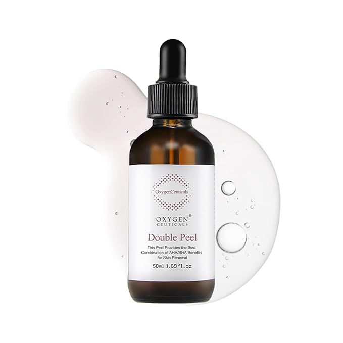 OxygenCeuticals Double Peel – AHA 24.5% + BHA 0.5% Exfoliating Solution for Oily & Acne-Prone Skin, Gentle Chemical Peel with Panthenol for Hydration, Soothing & Blackhead Care 1.69 fl.oz (50ml)