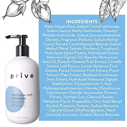 Prive Moisture Rich Shampoo - Extreme Hydration- Infused with Shea Butter - Great for All Hair Types - Color Safe (12 oz)