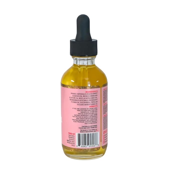 The Mane Attraction Hair Oil for All Hair Types, Infused with Rosemary Oil, Castor Oil & Black Seed Oil - Stimulating Hair Growth, Seals in Moisture, Soothes Irritated Scalp. Mini, 2oz