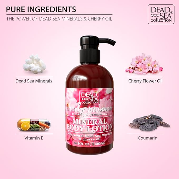 Dead Sea Collection Cherry Blossom Body Lotion - Nourishing Moisturizer for Women and Men - Rejuvenating Hand and Body Care for Dry Skin 16.9 Fl. Oz.