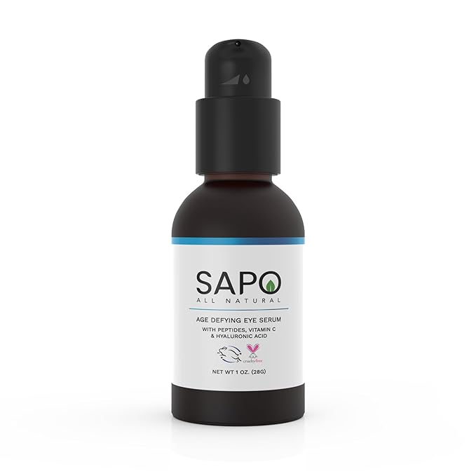 Sapo Eye Serum for Dark Circles and Puffiness, Peptide Eye Gel with Hyaluronic Acid, Vitamin C, Chamomile, and Bergamot, Brighten and Smooth Under Eyes, 1 oz