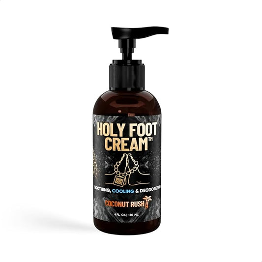 Derm Dude Holy Foot Cream for Dry Cracked Heels and Feet | Moisturizing Lotion Formulated w/All-Natural DeoPlex for Odor Control & Arrowroot for Deep Hydration - Coconut Rush Scent 4oz (1 pack)