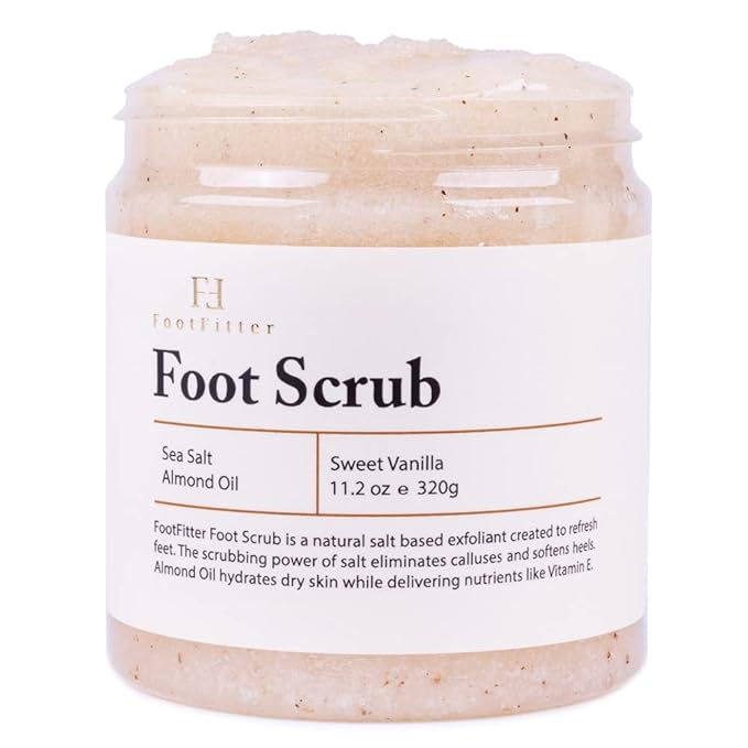 FootFitter Natural Foot Scrub with Sea Salt, Deep Exfoliating Foot Care for Dry Skin, Calluses, and Cracked Heels, Smooths Dry Feet (Made in Germany) Sweet Vanilla Scent