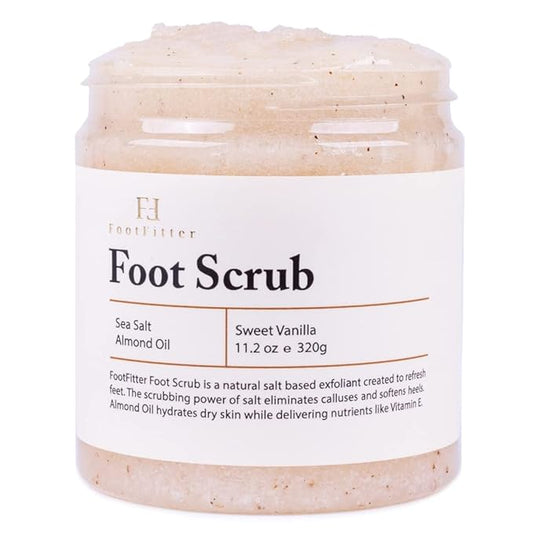 FootFitter Natural Foot Scrub with Sea Salt, Deep Exfoliating Foot Care for Dry Skin, Calluses, and Cracked Heels, Smooths Dry Feet (Made in Germany) Sweet Vanilla Scent