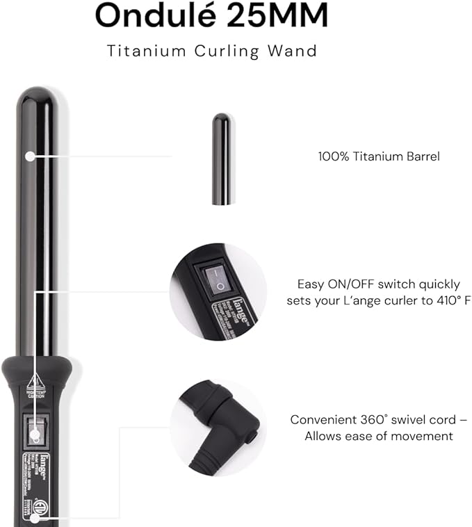 L'ANGE HAIR Ondulé 25 MM Ceramic Curling Wand | Professional Hot Tools Curling Iron 1 Inch | Salon Hair Styling Wands for Beach Waves | Best Hair Curler Wand for Frizz-Free, Lasting Curls