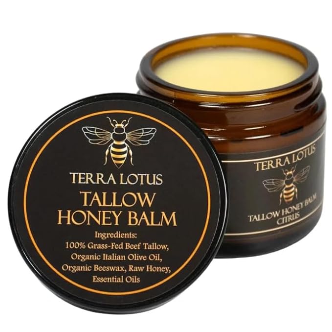 Organic Grass-Fed Beef Tallow Balm with Raw Honey - Moisturizing Cream for Soft, Smooth Skin - Handmade All-Natural Moisturizer (2 Oz, Citrus)