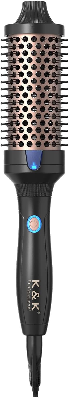 K&K 1.77 Inch Heated Curling Brush with Ceramic Tourmaline Ionic Technology for Volumizing and Loose Curls (Black)