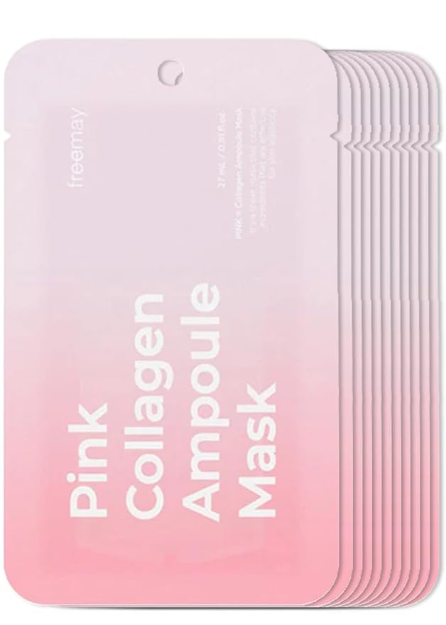 freemay Vegan Ampoule Mask Intensive Hydration Deeply Moisturizing & Anti-Aging All skin types Eve Vegan Certified 10 Sheets (Pink Collagen)