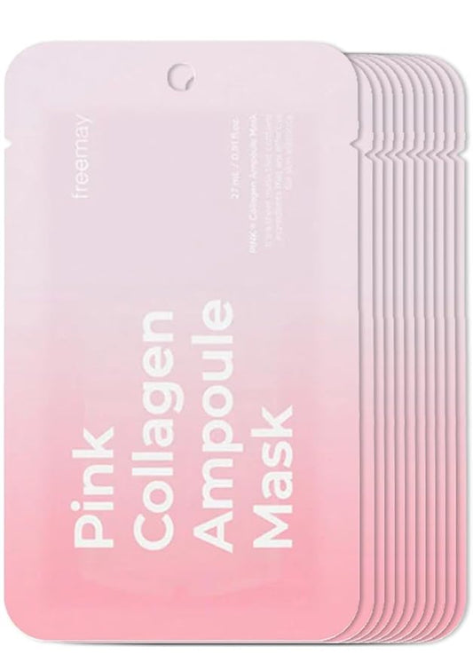 freemay Vegan Ampoule Mask Intensive Hydration Deeply Moisturizing & Anti-Aging All skin types Eve Vegan Certified 10 Sheets (Pink Collagen)