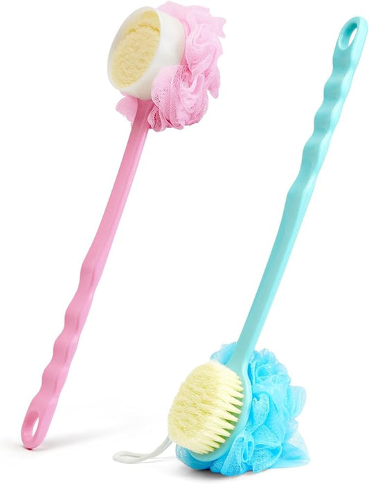 2 Pack Body Brush, Long Handle Shower Back Scrubber, Mesh Sponge for Skin Exfoliating Bath,Massage Bristles Suitable for Wet or Dry,Men and Women