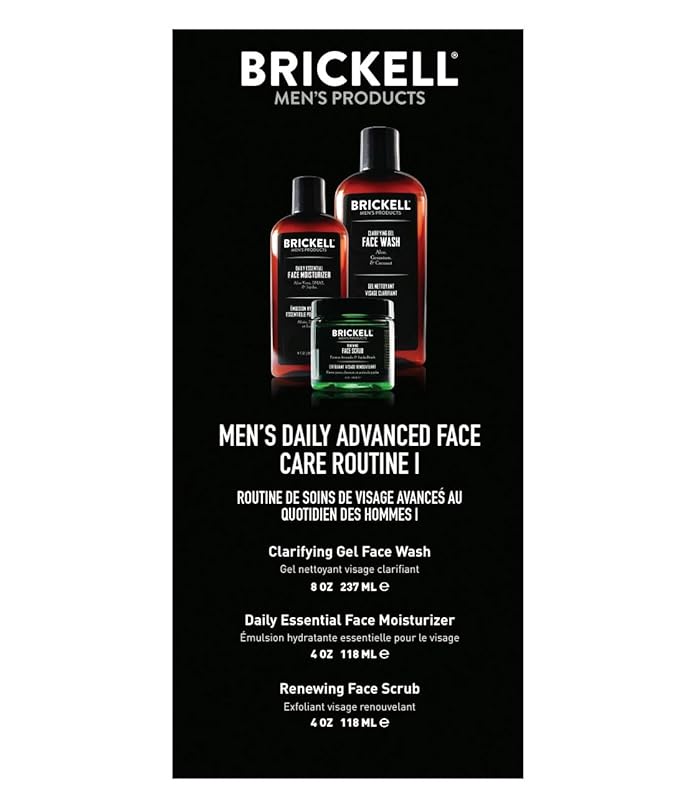 Brickell Men's Products Daily Advanced Face Care Routine I, Gel Facial Cleanser Wash, Face Scrub, Facial Moisturizer Lotion, Natural and Organic Men's Skin Care Gift Set, Scented