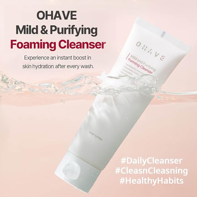 OHAVE Mild & Purifying Foaming Cleanser Gentle Vegan Face Wash with Lactobacillus Natural Botanical Extracts Hydrating & Soothing pH-Balanced 125ml