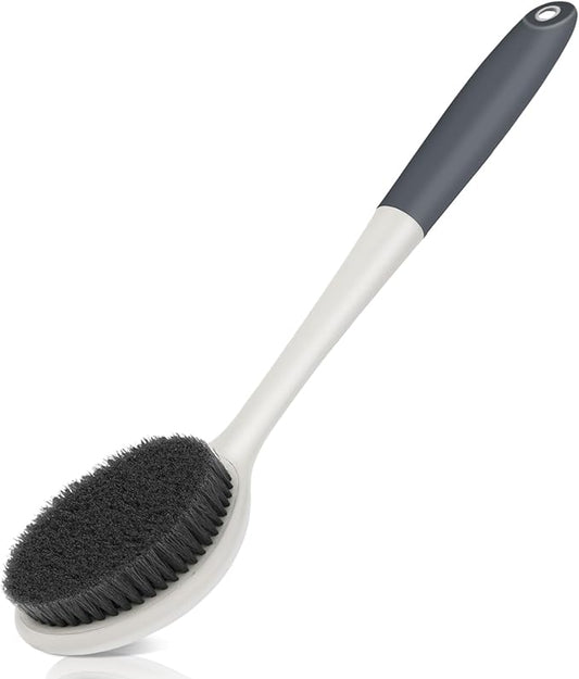 surlees Back Brush for Shower for Men & Women 17" | Body Brush for Wet & Dry Brushing | Exfoliating Body Scrubber & Back Scrubber | Shower Brush with Long Handle (Gray, Scrub Force 6-8)