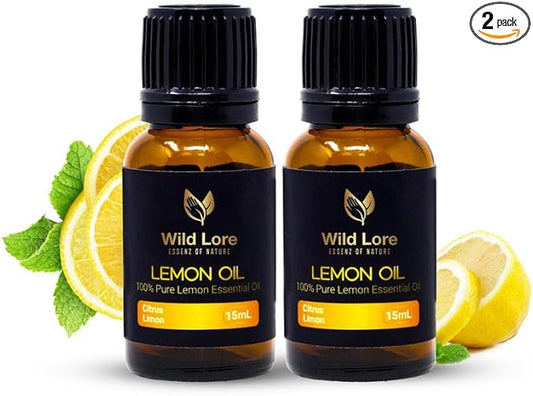 Lemon Essential Oil, 15ml, 100% Pure and Natural, Cold Pressed from Lemon Peel, Aromatherapy Oil for Diffuser, Skin, Hair, Natural Cleaning, Home Freshening, Pack of 2