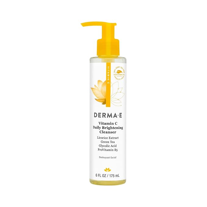 Derma E Vitamin C Daily Brightening Cleanser, 6 Fl Oz, Hydrating Cleanser to Help Even Skin Tone, Moisturizing Face Wash for a Radiant Glow