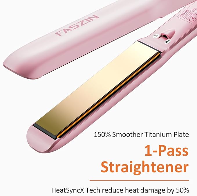 Faszin Professional Hair Straightener, 1.18 inch Ionic Titanium Plate, 20S Fast Heat Up Flat Iron with Clear LED Display, 2 in 1 Straightener and Curler Styling Tool for Straighten Hair (Pink)