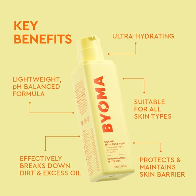 BYOMA Creamy Jelly Cleanser - Hydrating Facial Cleanser for Skin Barrier Repair -Tri-Ceramide Face Wash for Sensitive Skin & All Skin Types - Gently Removes Makeup & Excess Oil - 5.91 fl oz